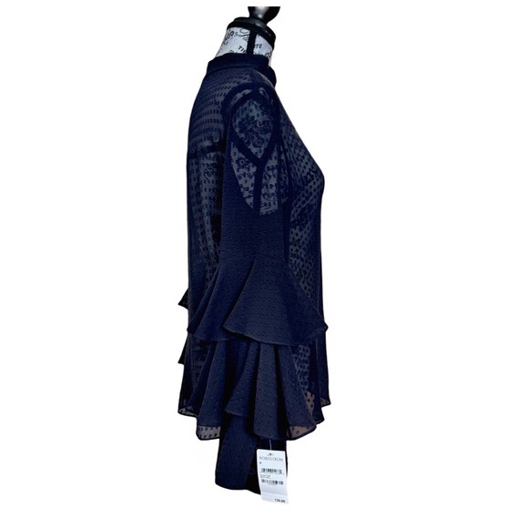 Olivia Palermo x Chelsea Blouse w/ Bell Sleeves & Mandarin Collar. Navy. Medium - Picture 4 of 12